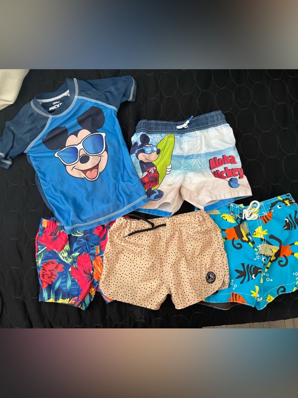 Mickey Rash Guard with Beach Shorts Set+ 3 swim trunks